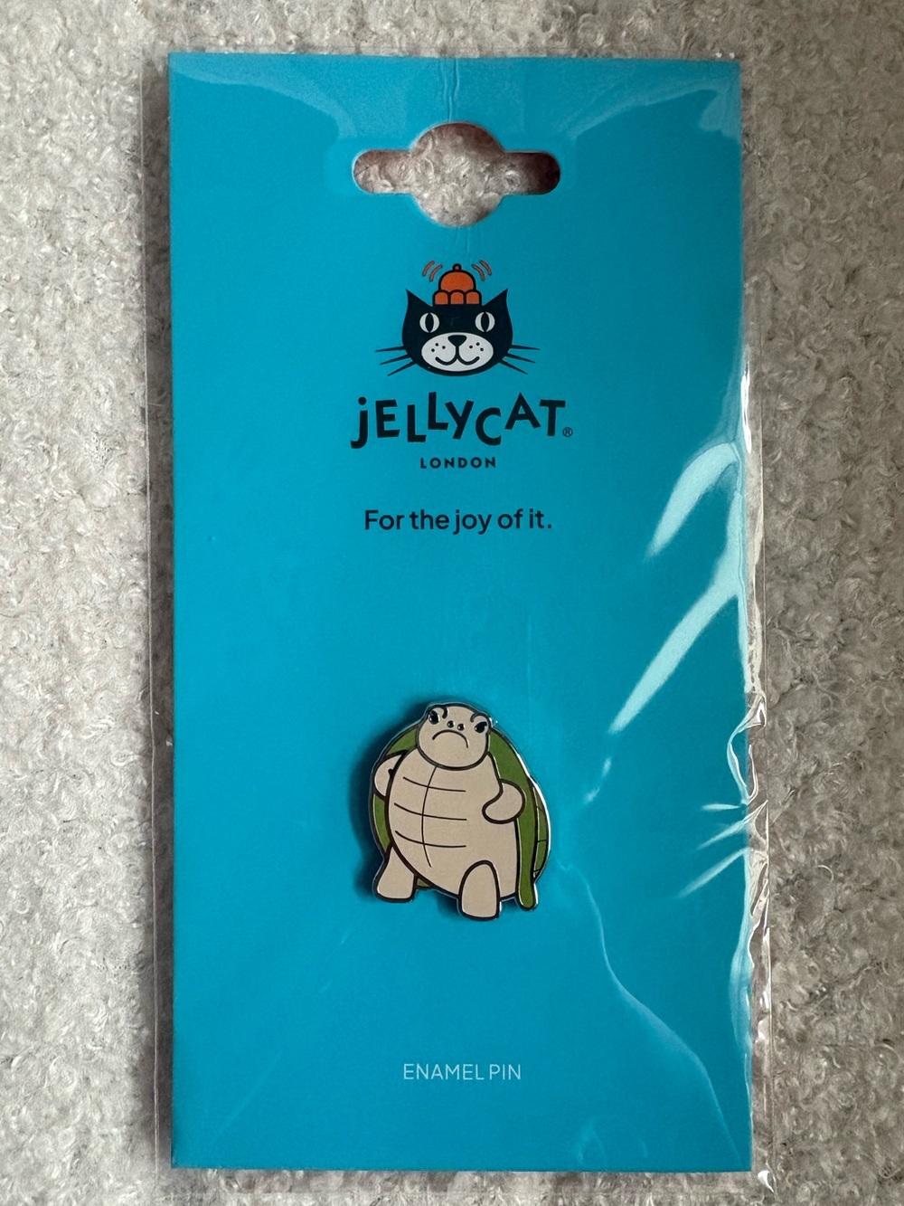 Jellycat Green Turtle Enamel Pin on Blue Card